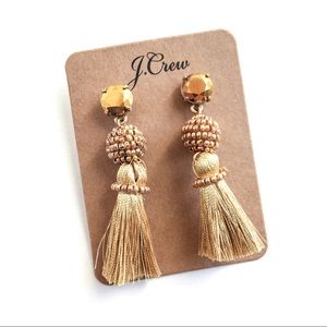 Jcrew golden beads ball and tussle earrings